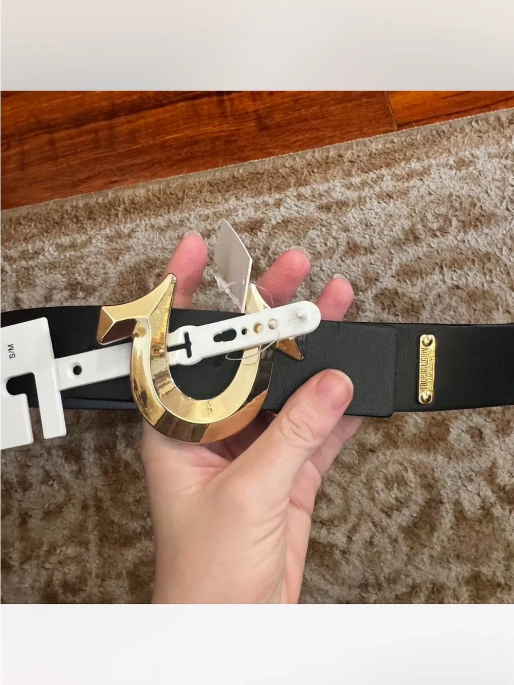 True religion monogram belt gold buckle size S/M faux leather